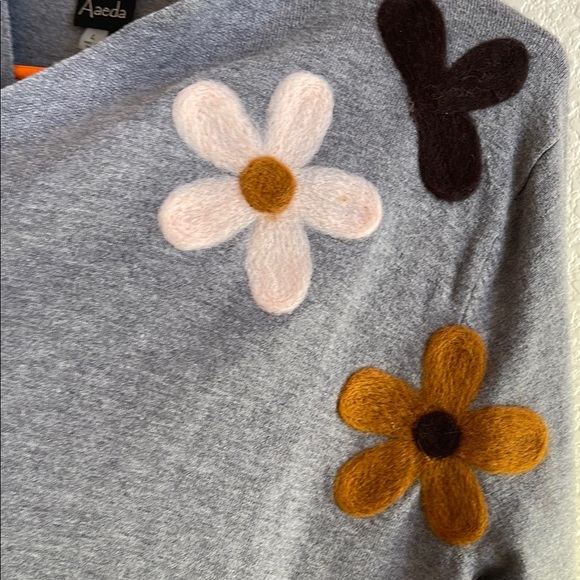 AEDA Gray and Black Cardigan Sweater with Nature-Inspired Embellishments - Picture 5 of 8